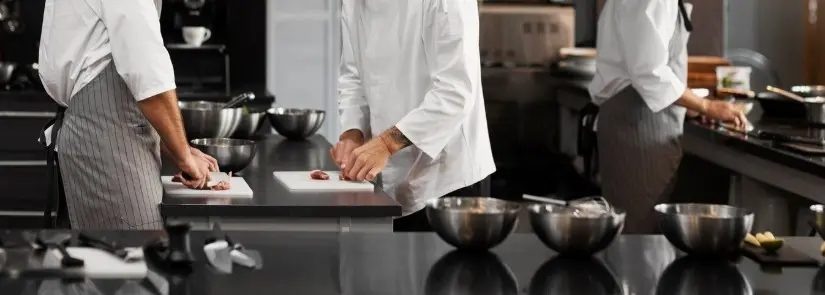Chef working in a stainless steel professional kitchen